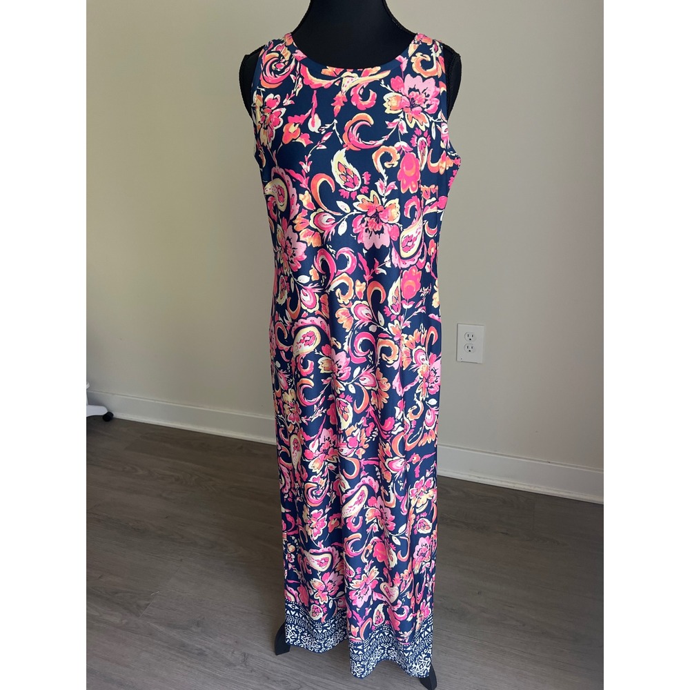 MSK Petite Spandex Blend Navy Paisley Floral Sleeveless Maxi Dress PM NEW